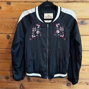 Hollister Navy Embroidered Bomber Jacket Medium